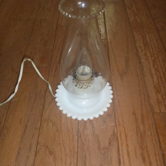 Vintage Hurricane Lantern Style Lamp - White Opaque Glass Base - Picture 1 of 6